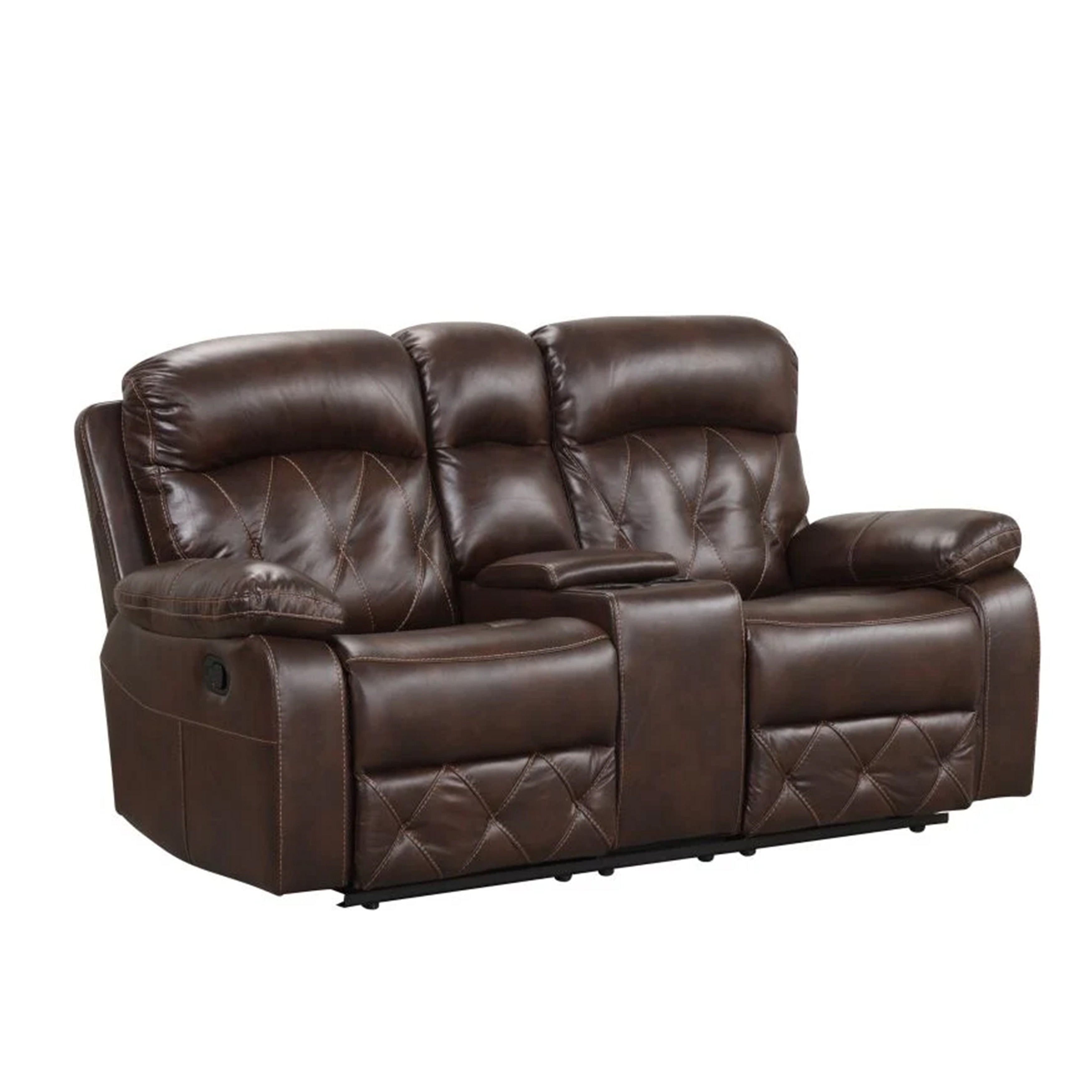Kesy Manual Recliner Loveseat Pillow Top Arms Brown Faux Leather
