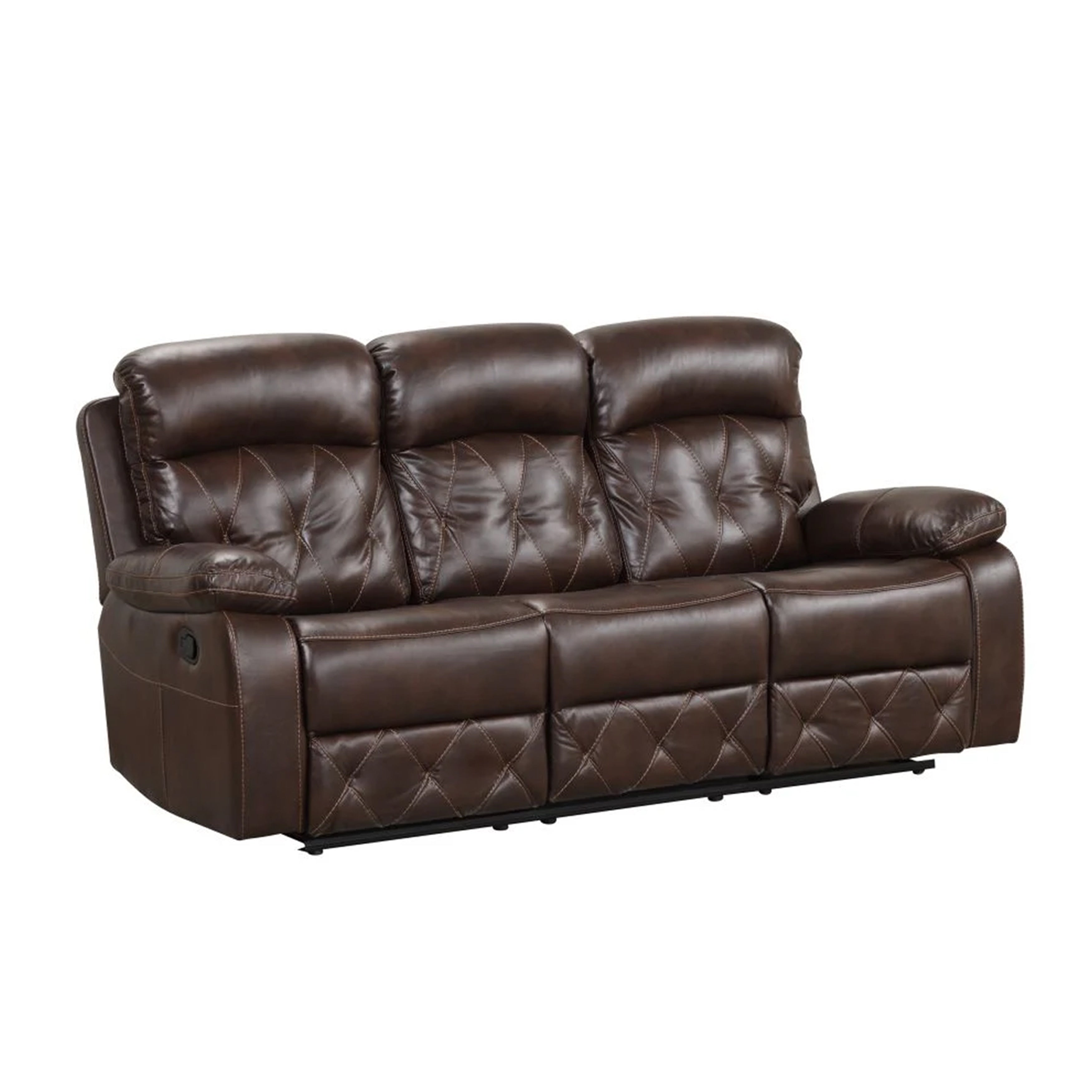Kesy Manual Recliner Sofa Pillow Top Arms Brown Faux Leather 84 Inch