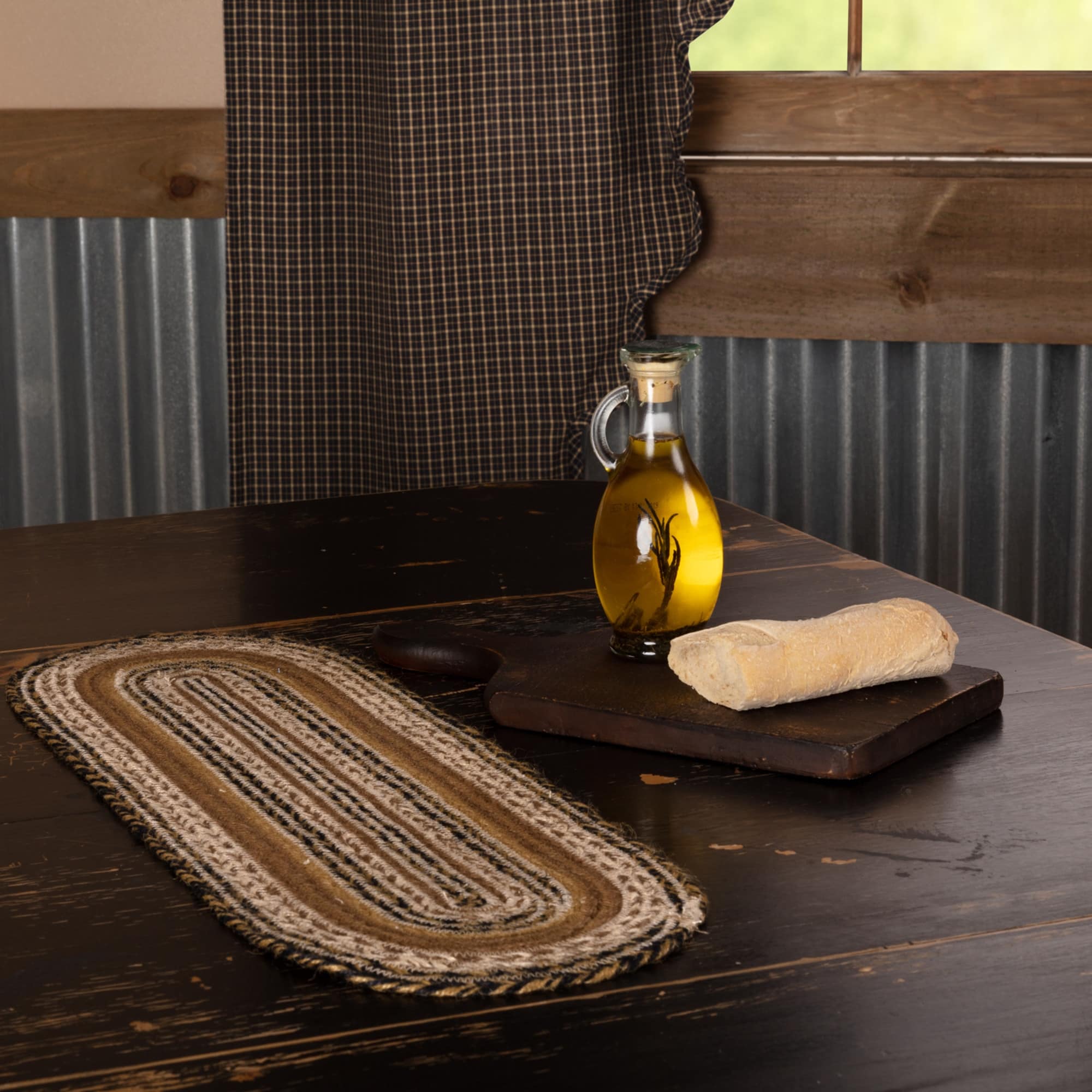 Vhc Brands Primitive Prim Grove Tan Oval Jute Stenciled Kitchen Table Runner Jute