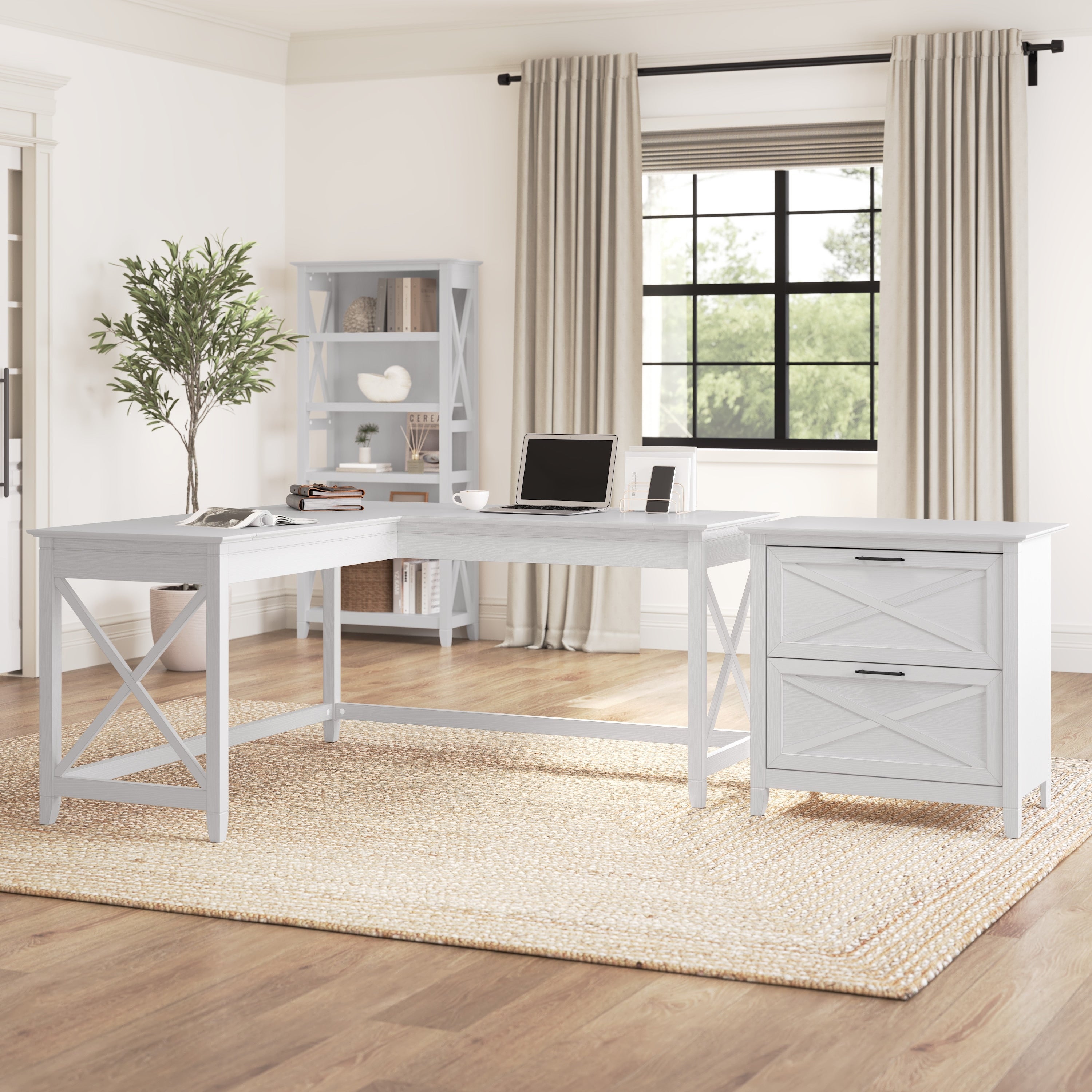 The Gray Barn Hatfield 60 Inch L Desk With 2 Drawer File Cabinet