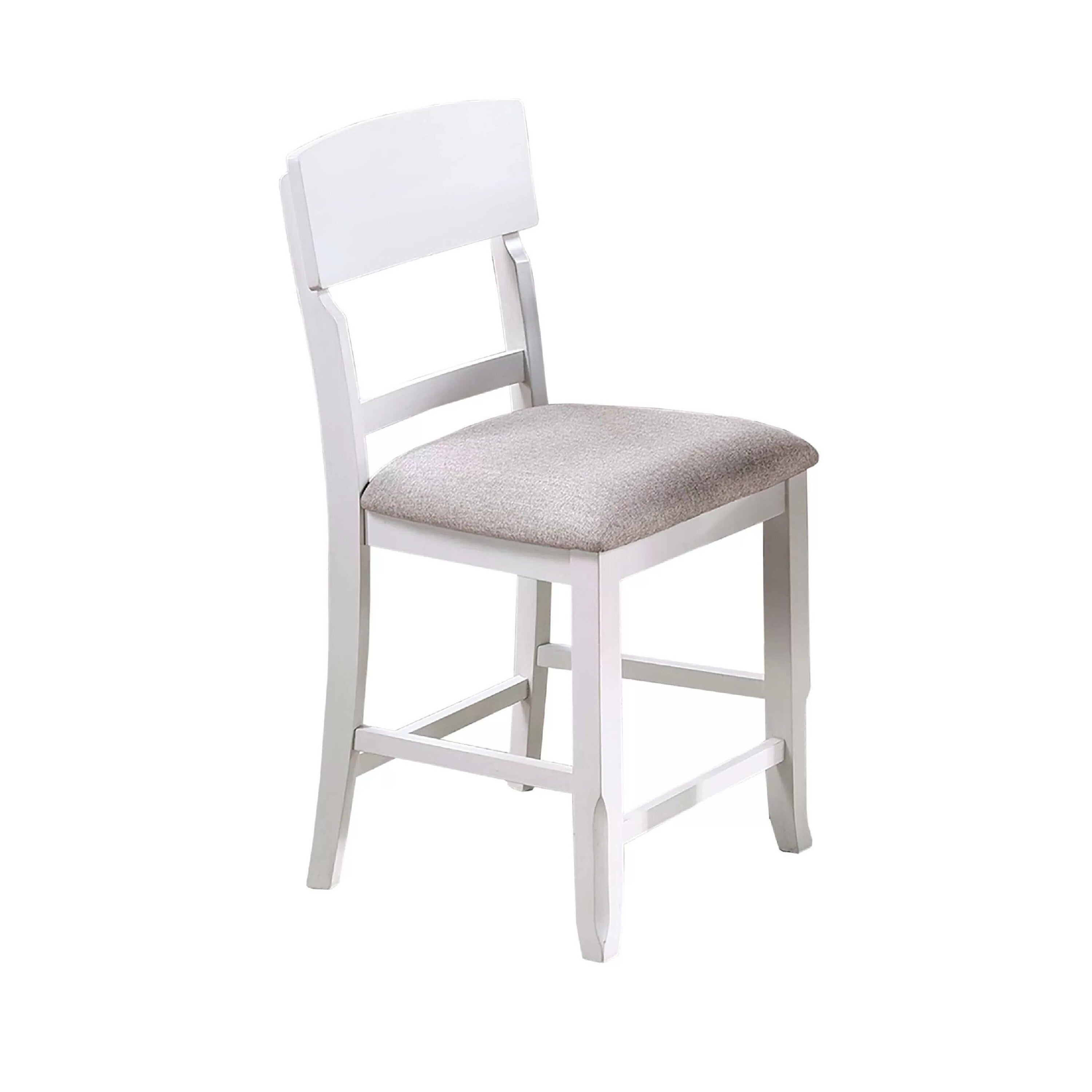 Keyan Counter Height Chair Set Of 2 Foam Gray Fabric Seat Antique White Wood