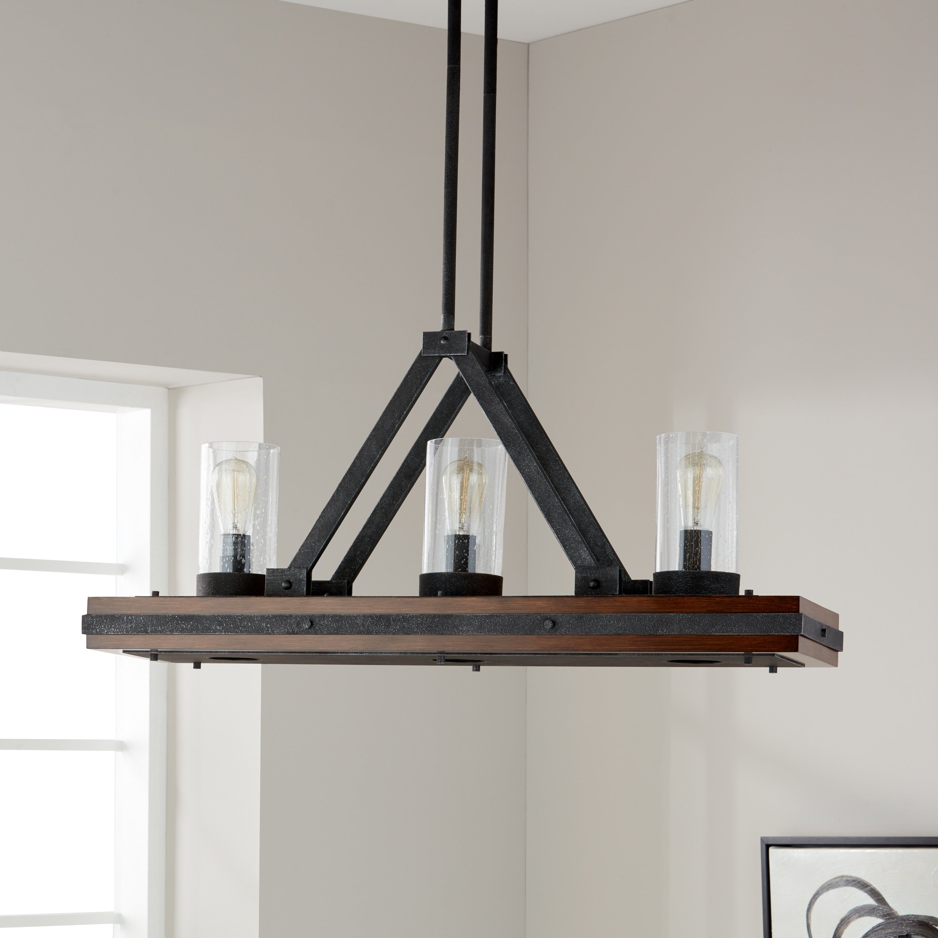 Kichler Lighting Colerne Collection 3 3 Light Auburn Stain Linear Chandelier