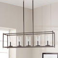 The Gray Barn Olde Bronze Steel 5 Light Linear Chandelier With Clear Glass Cylindrical Shades