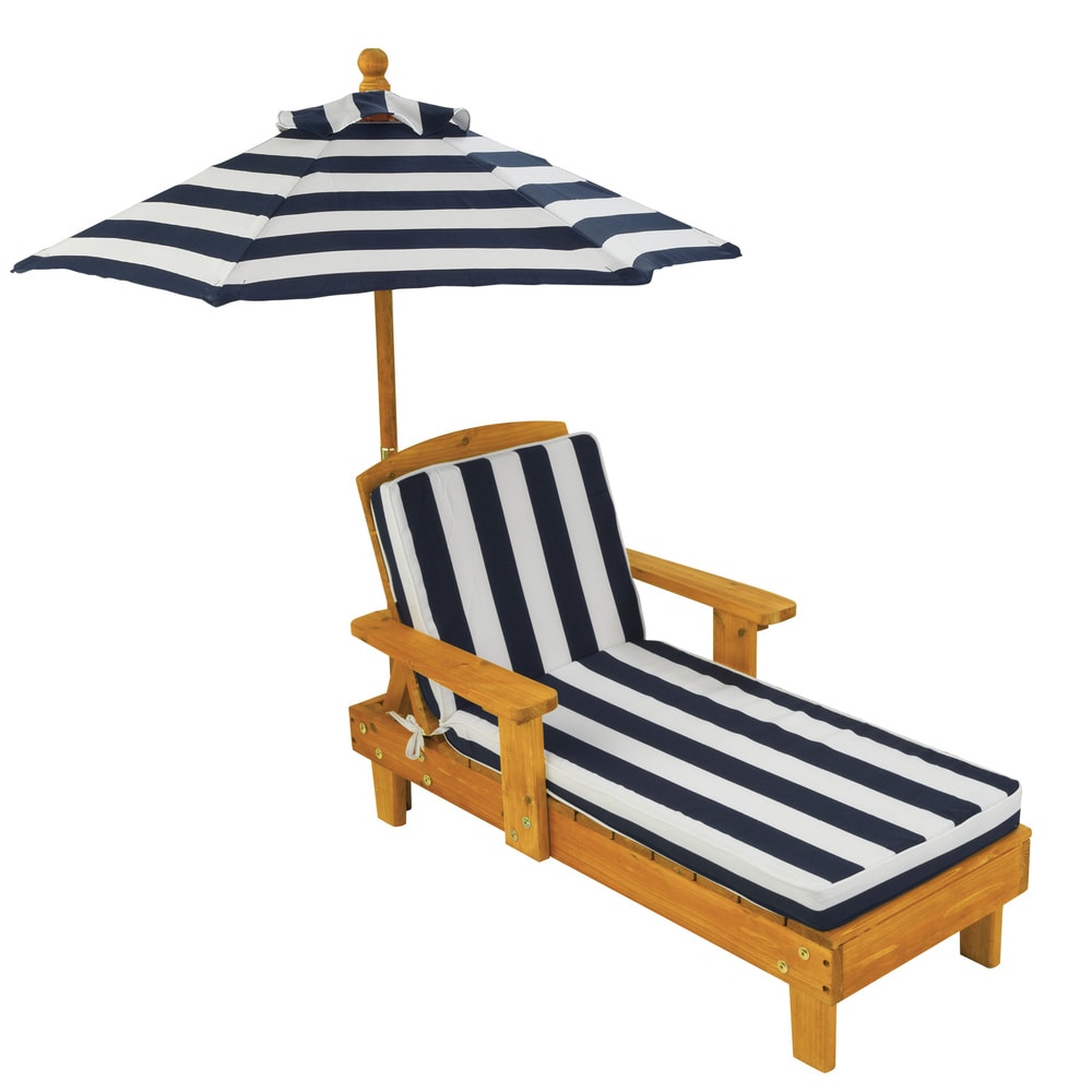 Kidkraft Kids Blue White Striped Outdoor Chaise With Umbrella