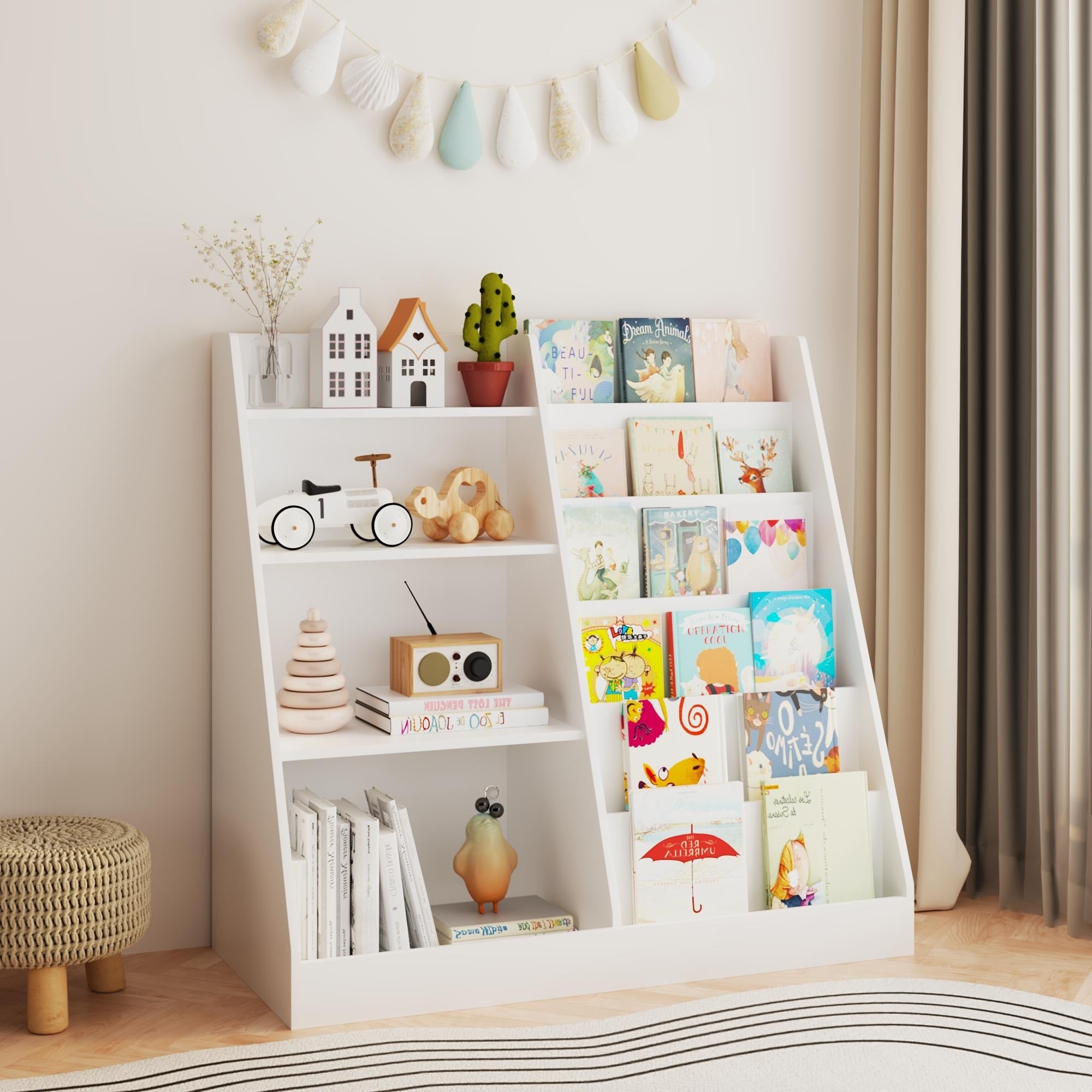 Kids Bookshelf And Toy Storage Organizer Multifunctional 4 Tier Wooden Kids Book Shelf With Bookcase Display Stand