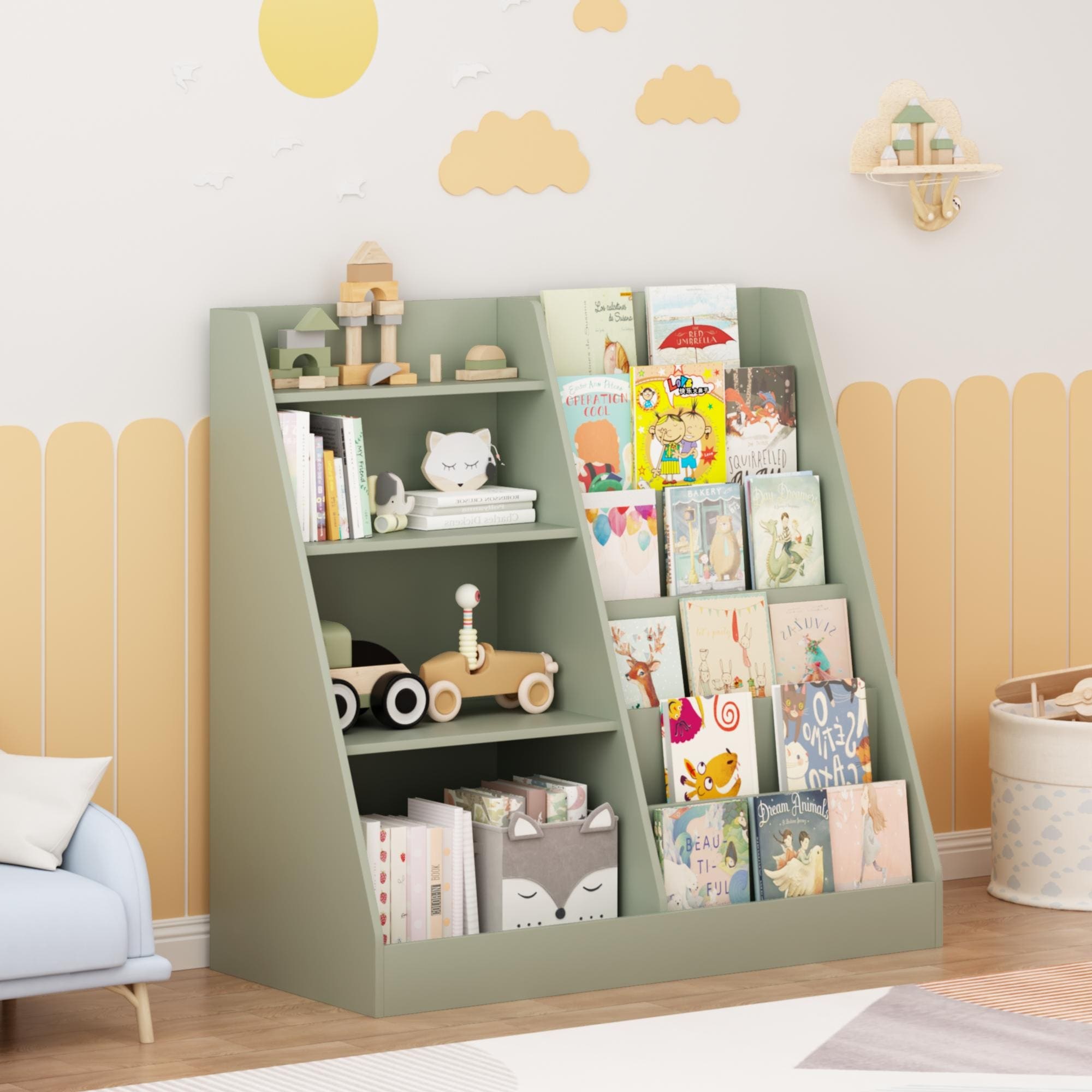 Kids Bookshelf And Toy Storage Organizer Multifunctional 4 Tier Wooden Kids Book Shelf With Bookcase Display Stand