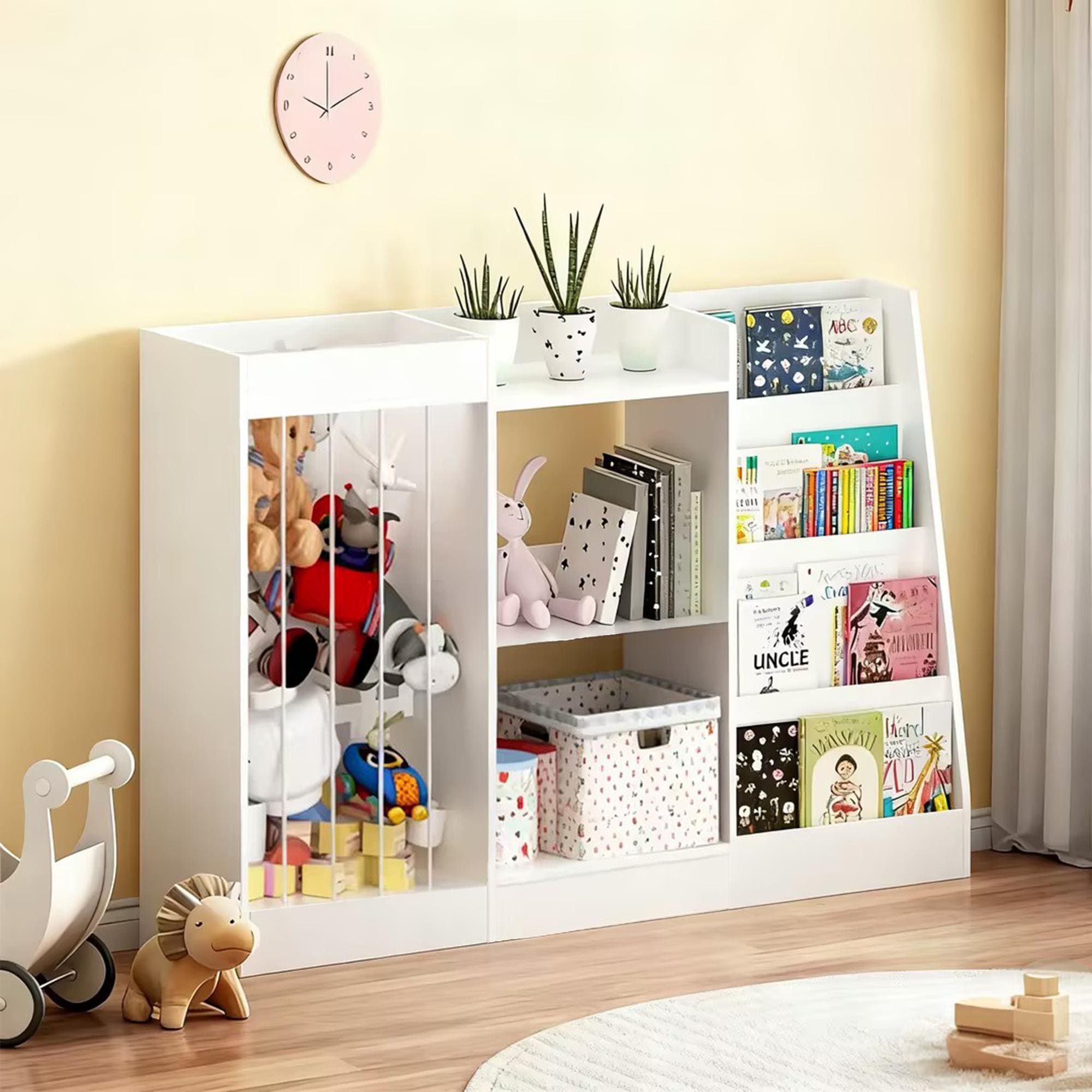 Kids Bookshelf And Toy Storage 3 Tier Book Shelf Sling Baby Bookcase With Stuffed Animal Storage Toddler Montessori Bookshelf