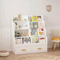 Kids Bookshelf With 2 Storage Drawers Front Facing Childrens Bookcase And Multi Tier Toy Organizer