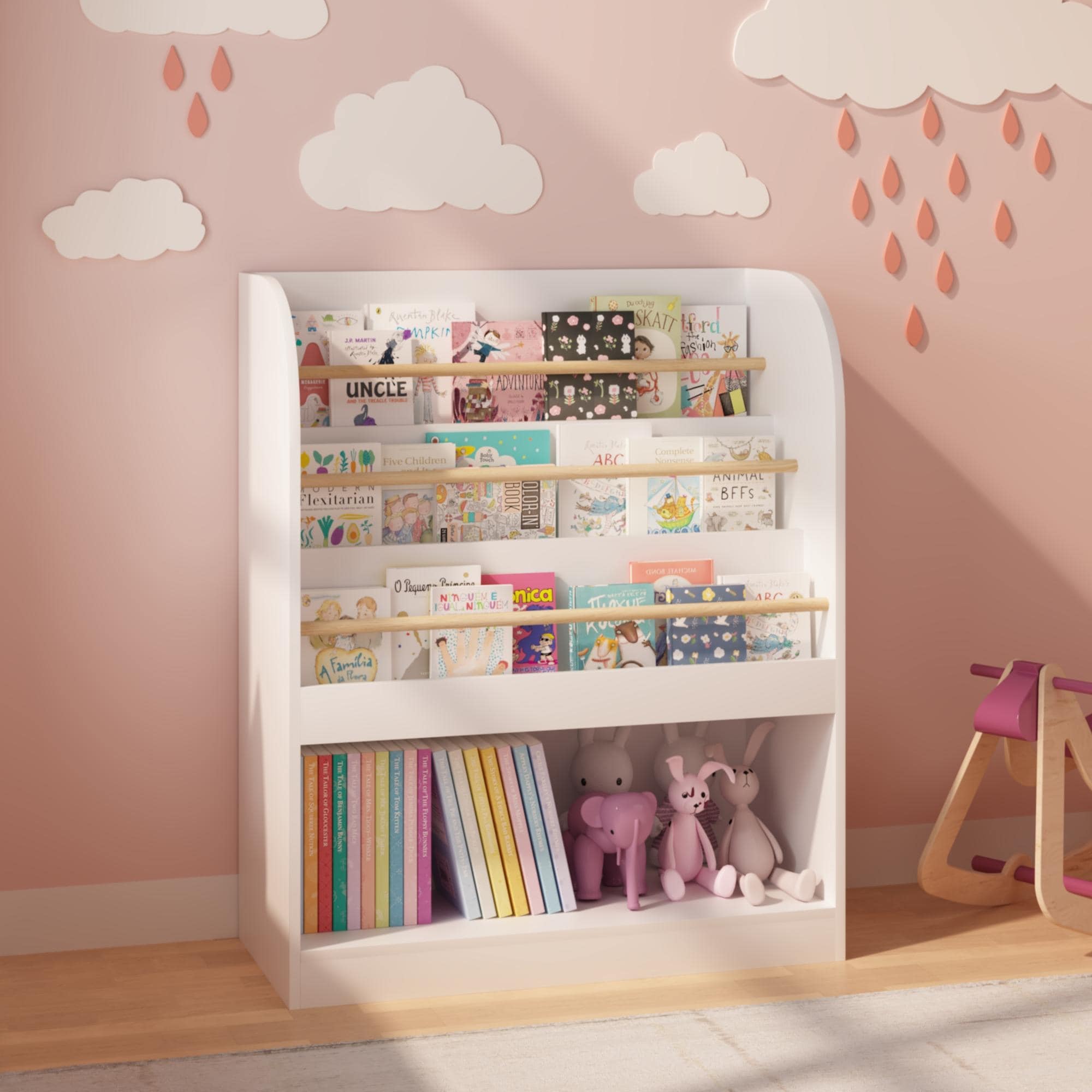 Kids Bookshelf With Open Storage Front Facing Childrens Bookcase Multi Tier Wooden Book Display Shelf