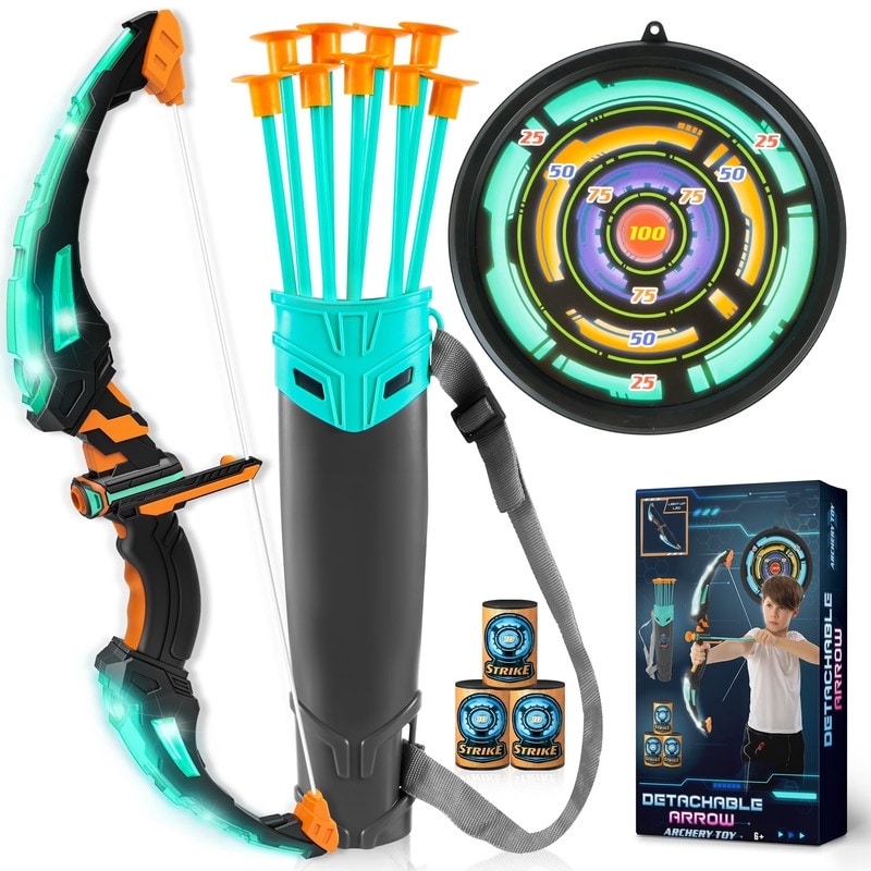 Kids Bow And Arrow Set Led Light Up Archery Toy Set With 9 Suction Cup Arrows Multicolor
