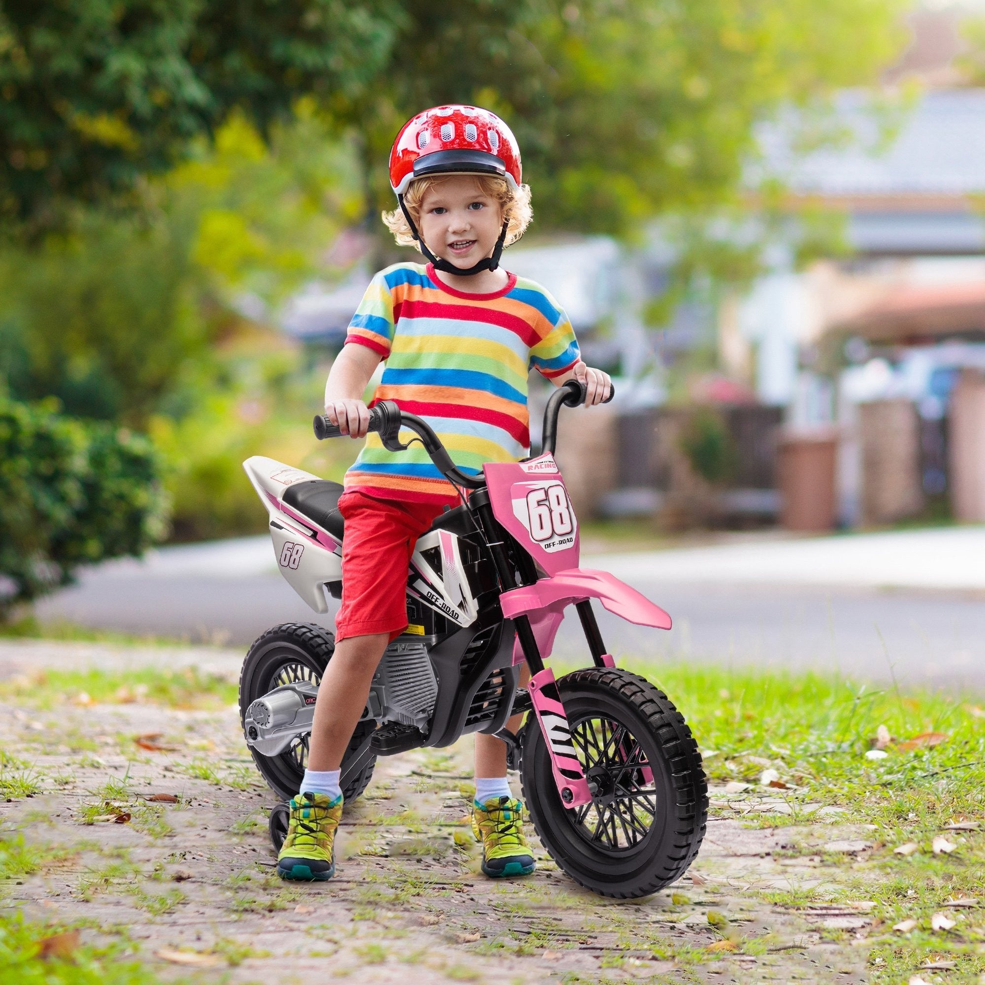 Kids Dirt Bike 12V Electric Motorcycle With Training Wheels Pink Ride On Car Battery Powered Electric Car