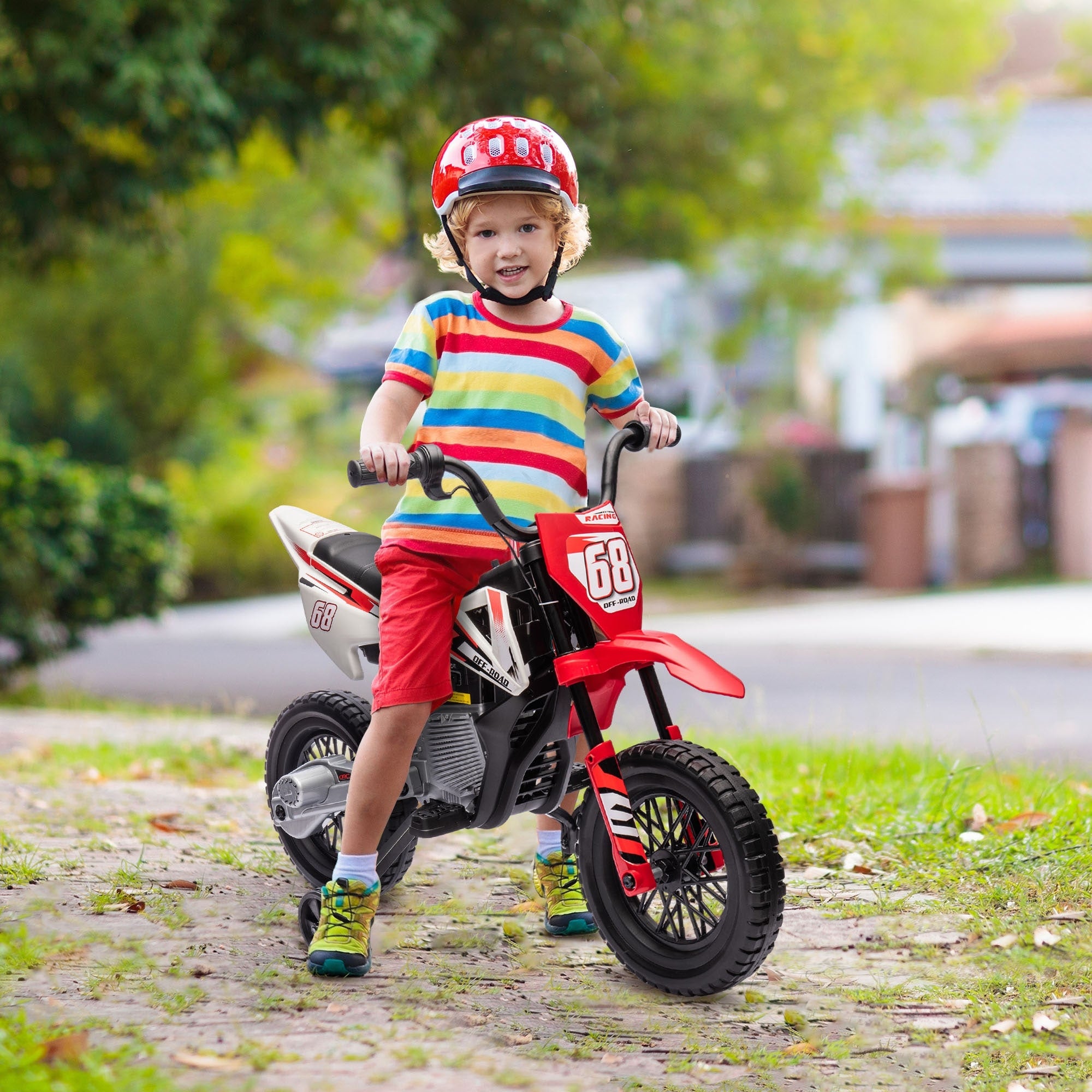 Kids Dirt Bike 12V Electric Motorcycle With Training Wheels Ride On Car Battery Powered Electric Car