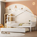 Kids Full Size House Bed With Pull Out Trundle And Headboards Durable Pine Construction