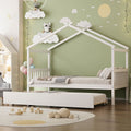 Kids House Bed With Trundle And Headboards Solid Pine Wood Construction