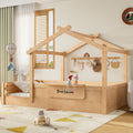 Kids House Floor Bed With Guardrails Roof Built In Tray Queen Full Twin Size Childlike Design