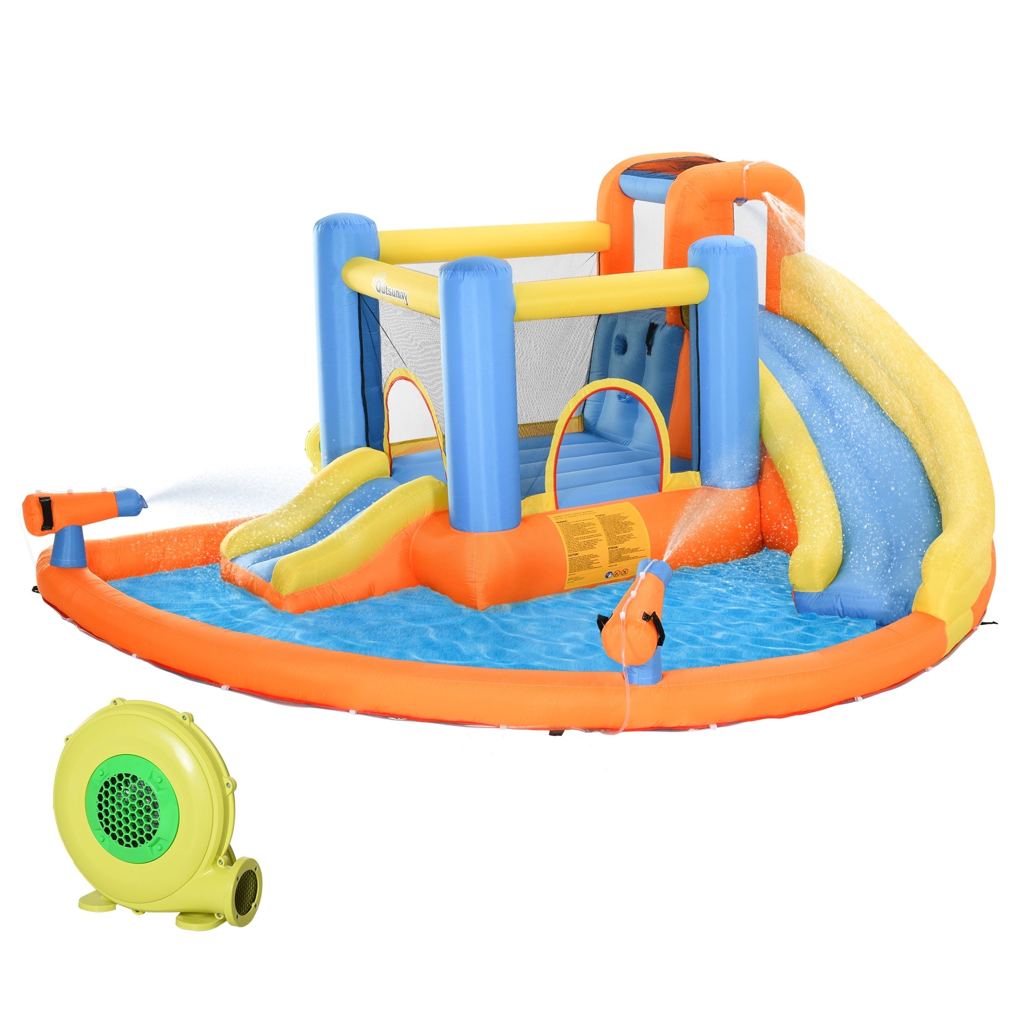 Kids Inflatable Water Slide 5 In 1 Bounce House Water Park Jumping Castle With Water Pool Climbing Walls 2 Water Cannons