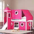 Kids Loft Bed With Slide Tent And Tower Solid Wood Castle Playhouse Loft