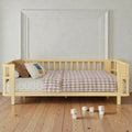 Kids Metal And Wood Platform Bed With Safety Rails Low Profile Twin Full Children Bed For Boys And Girls