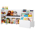 Kids Reading Nook Wooden Storage Bench With Backrest Kids Bookshelf Toy Organizer Large Toy Box Chest For Playroom