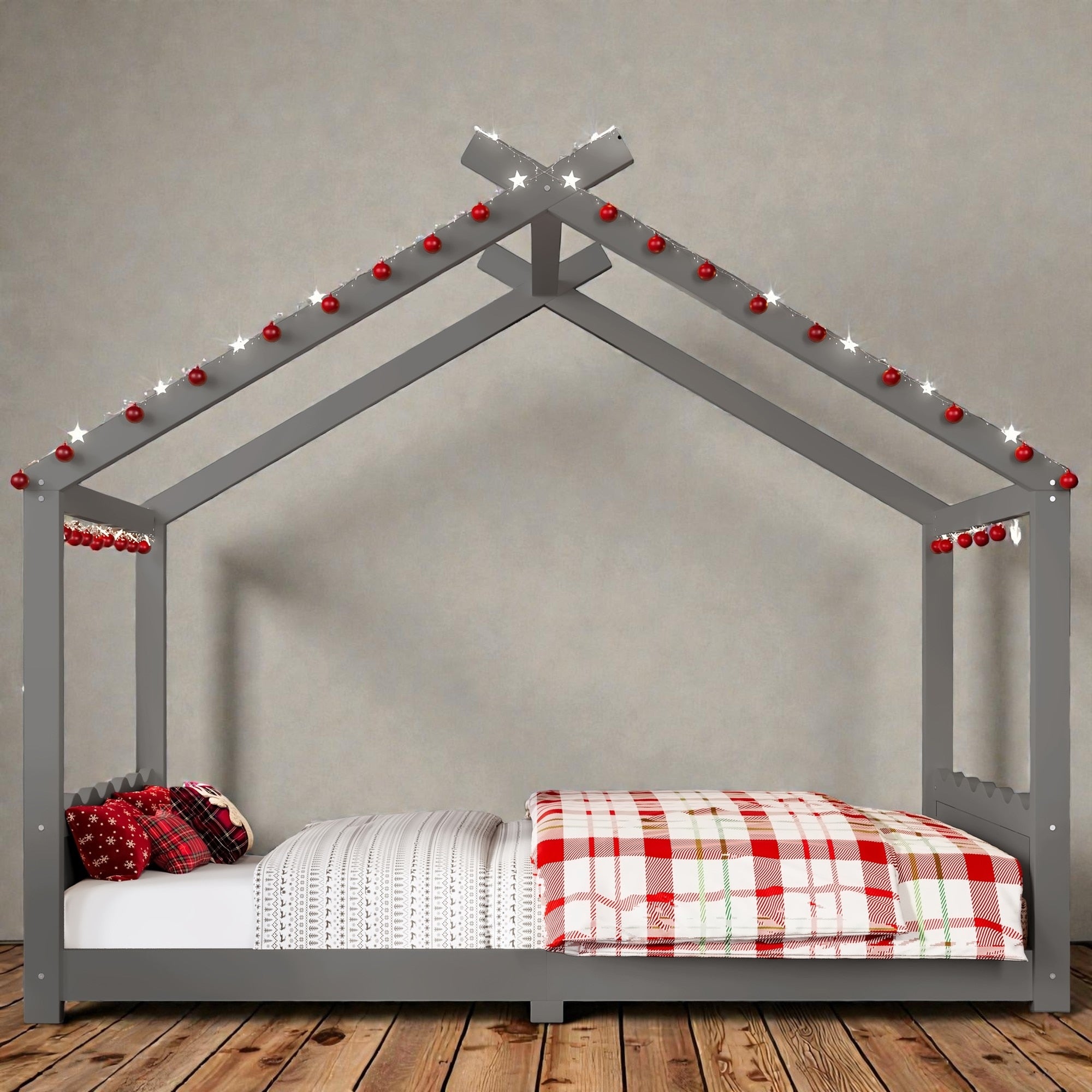 Kids Solid Wood House Floor Bed With Support Slats Montessori Low Profile Bed No Box Spring Needed