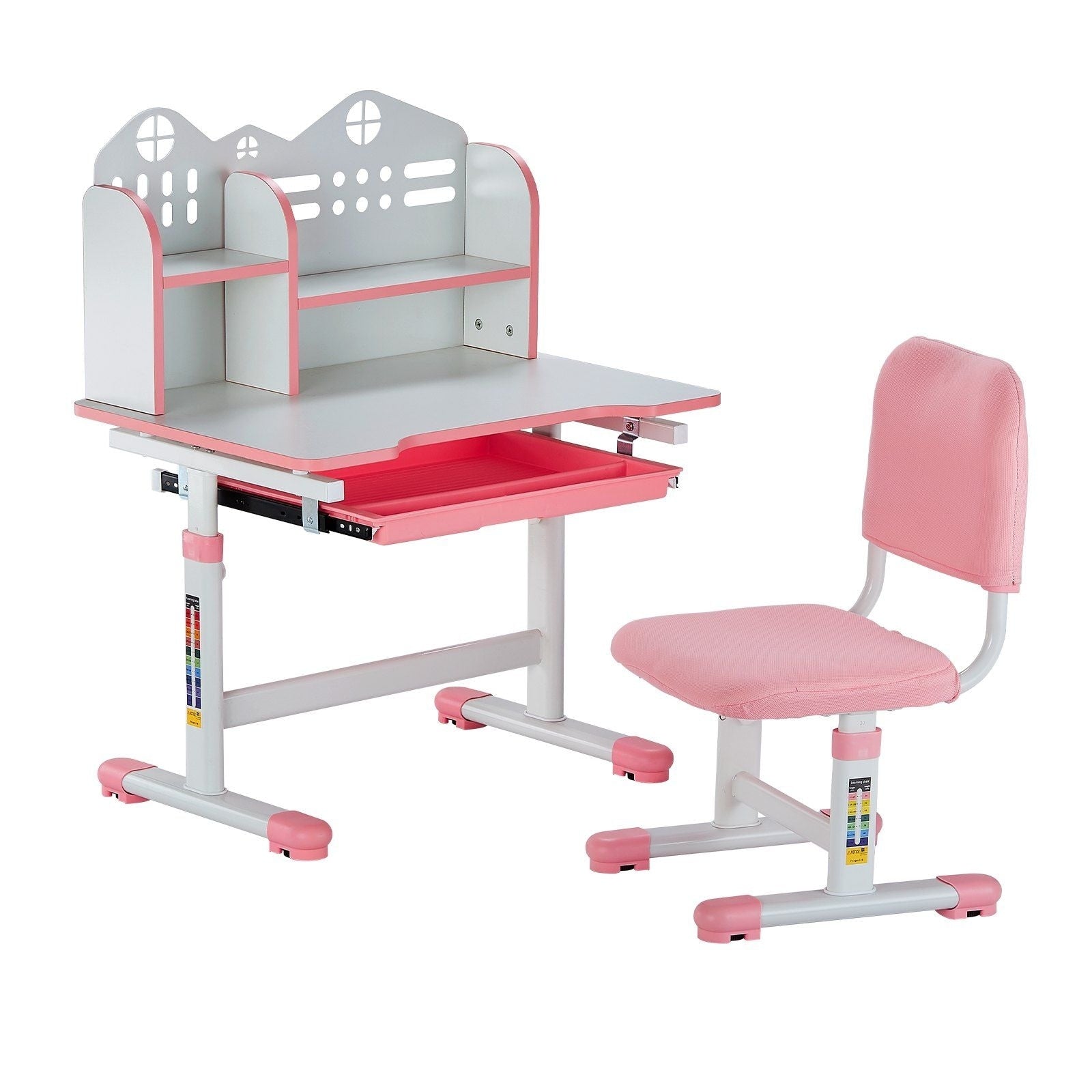 Kids Study Chair And Desk Set Study Desk And Chair For Kids With Bookshelf And Storage Drawer Adjustable Height Study Desk