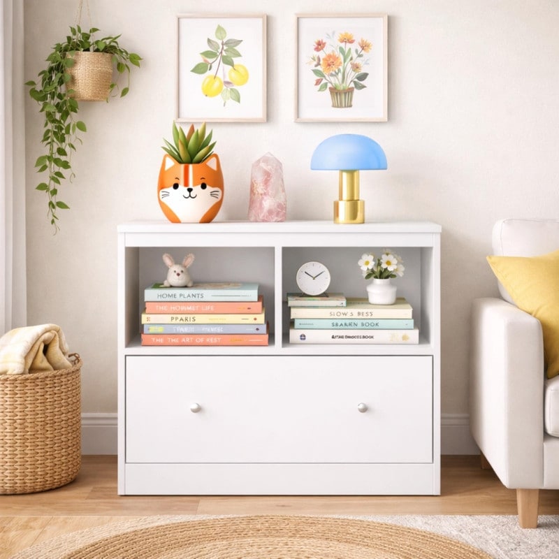 Kids Toy Storage Organizer With Large Drawer Low Bookshelf For Children