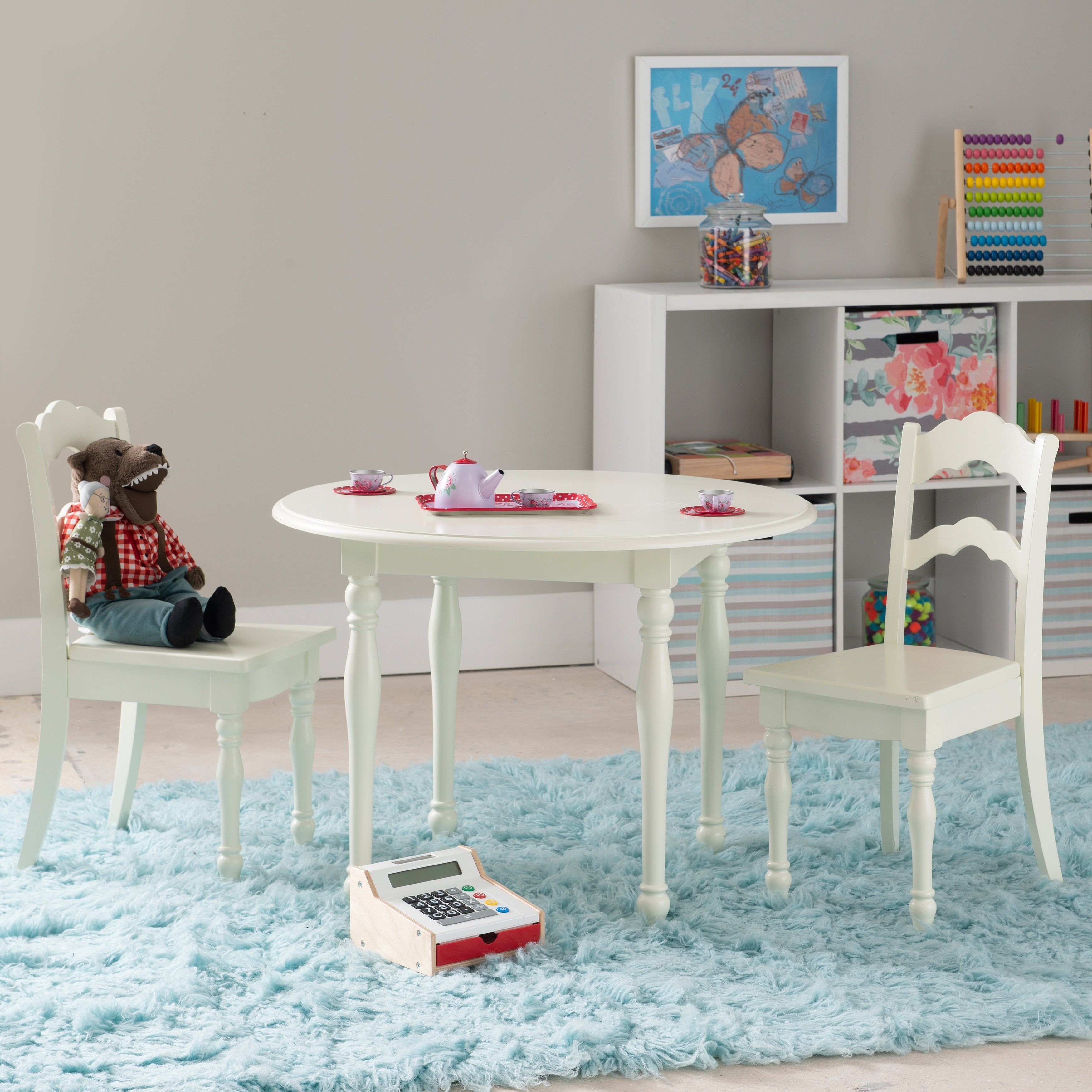 Kids White Table And 2 Chairs
