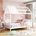 Kids Twin House Bed With Roof And Fence