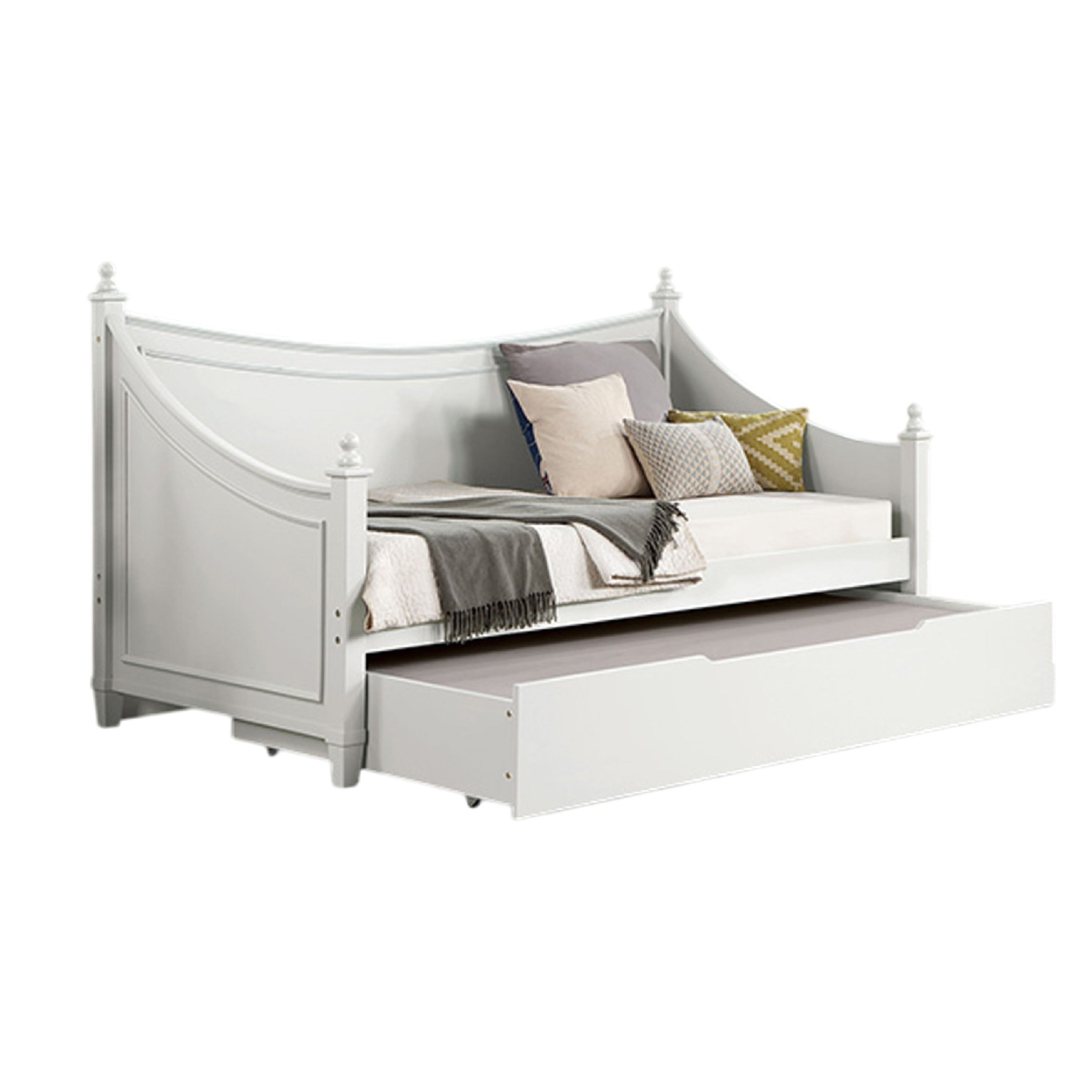 Kiki Twin Size Daybed W Trundle Molded Details White Solid Wood