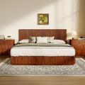 Kind Size Walnut Platform Bed Frame With Led Lights For Bedroom