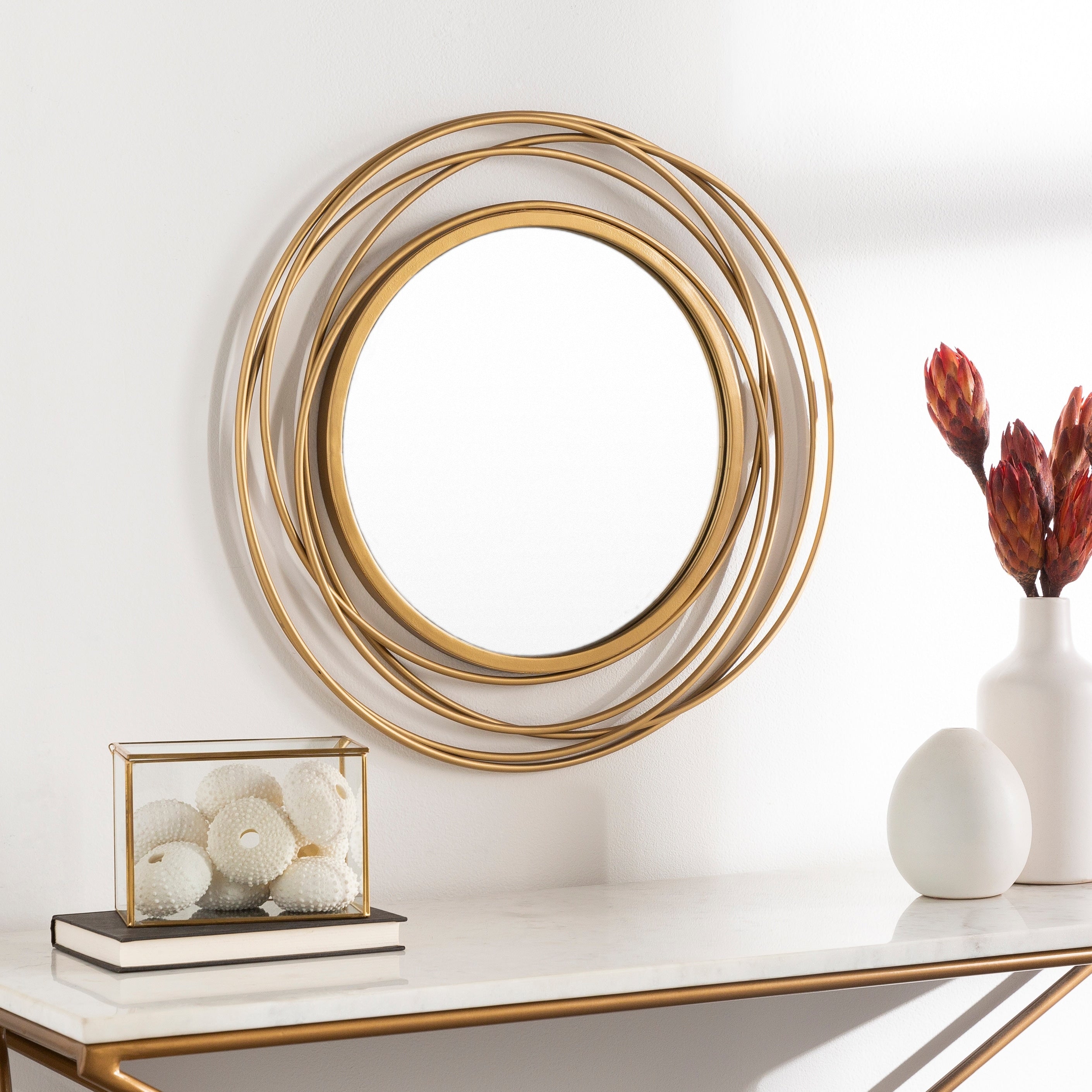 Kindra Modern Circles Golden 21 Inch Round Mirror 22 H X 21 W