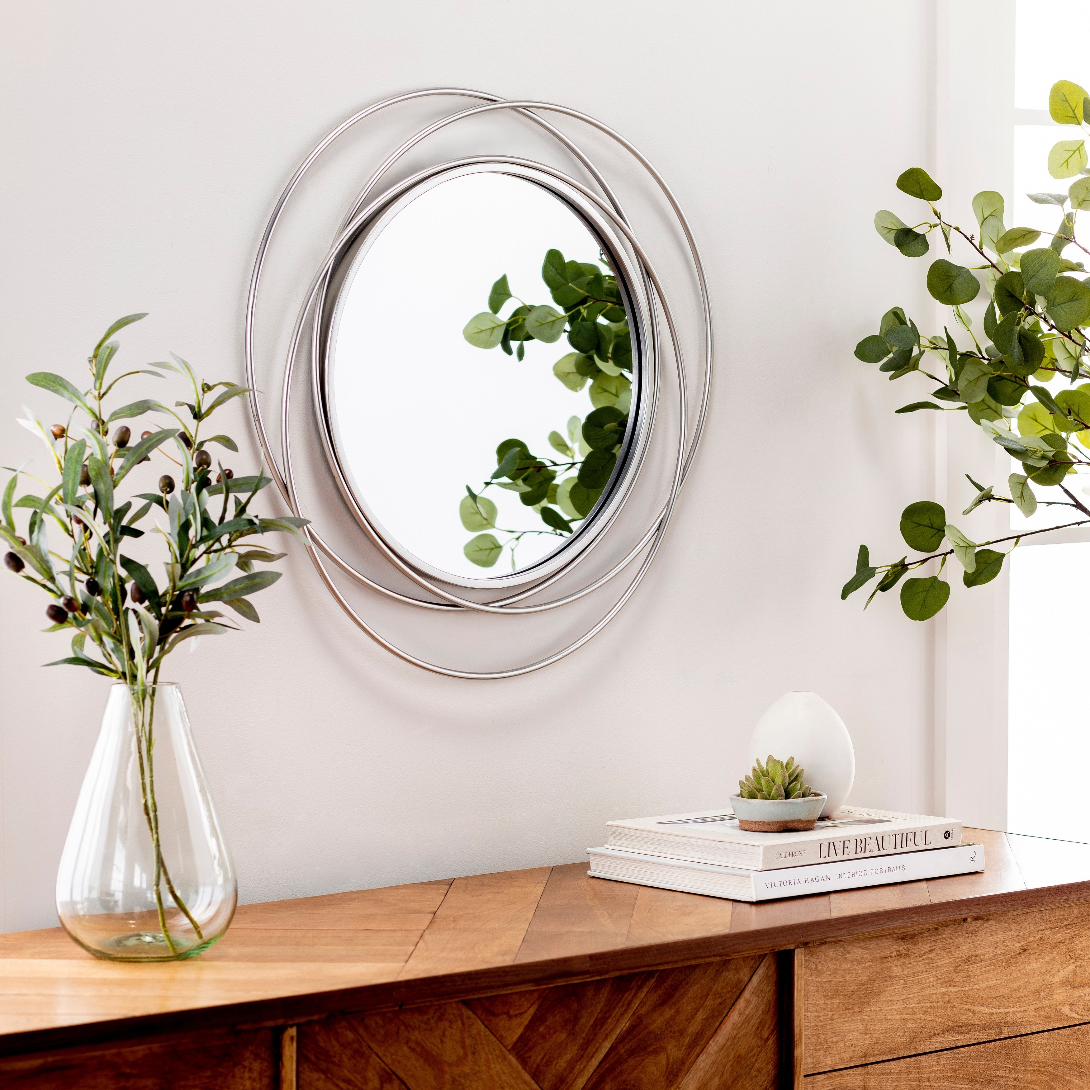 Kindra Modern Circles Silver 24 Inch Round Mirror 24 H X 24 W
