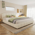 King Boucle Upholstered Platform Bed Curved Design Headboard Chic Beige Tone