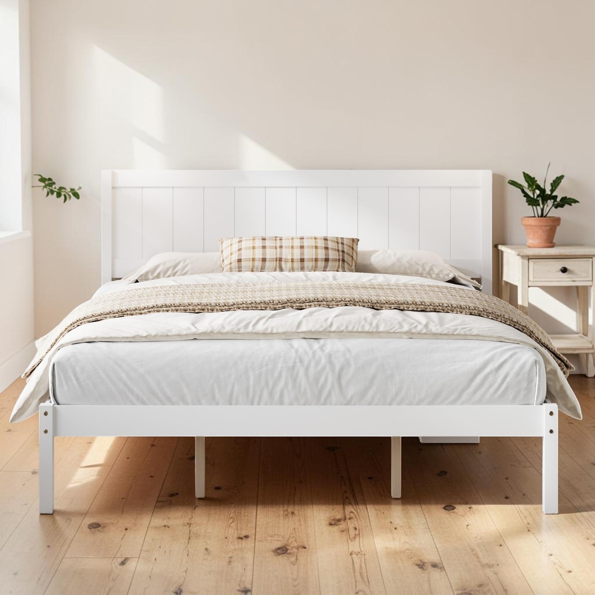 King Platform Bed Frame With Headboard Wood Slat Support No Box Spring Needed Pine Wood And Mdf