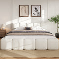 King Queen Cal King Platform Bed With Boucle Headboard Footboard Upholstered Grounded Frame