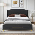King Queen Upholstered Bed Frame With Wingback Headboard And Footboard Platform Base Solid Wood Support