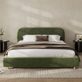 King Queen Upholstered Platform Bed With Boucle Or Velvet Fabric Button Tufted Headboard