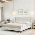 King Size Bed Frame High Headboard Upholstered Platform Bed With Wave