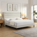 King Size Bed Frame Upholstered Platform Bed With Wave Shaped Headboard