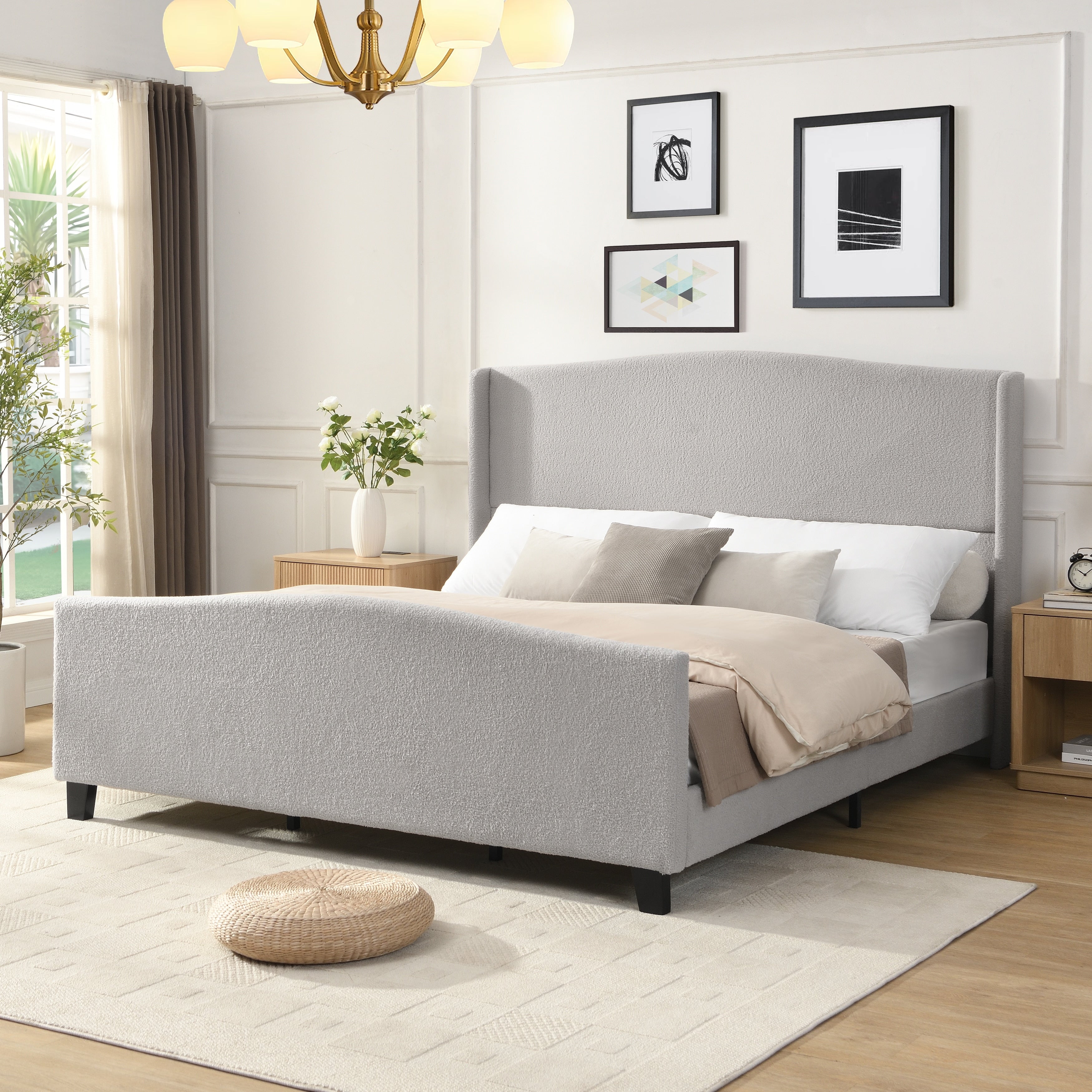 King Size Bed Frame With High Upholstered Headboard And Footboard
