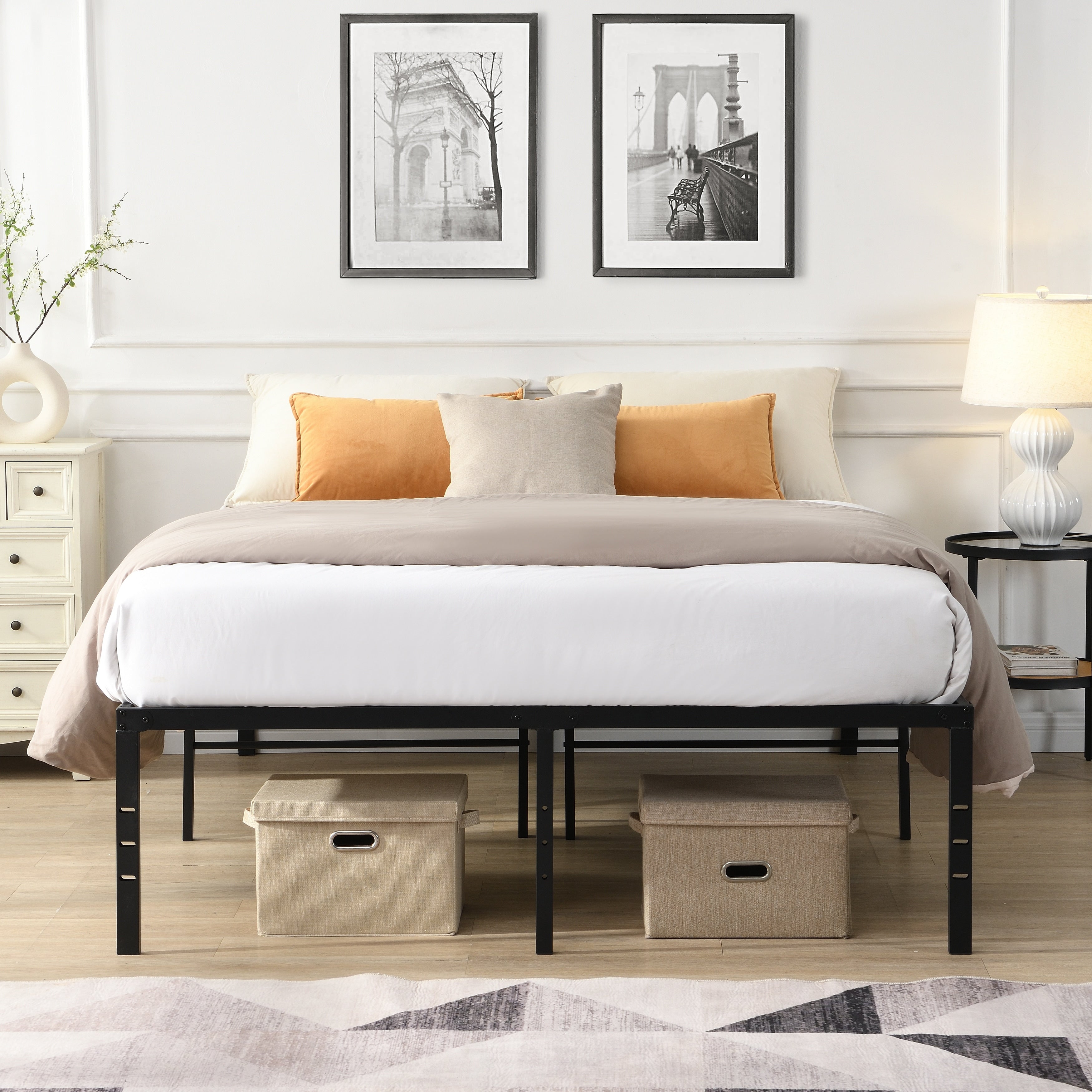 King Size Bed Frame Heavy Duty Metal Bed Frame Quick Easy Assembly No Noise Black