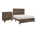 King Size Bedroom Set Brown Finish Panel Design 2 Piece Set With Bed And Nightstand
