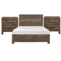 King Size Bedroom Set Brown Finish Panel Design 3 Piece Set With Bed And Two Nightstands