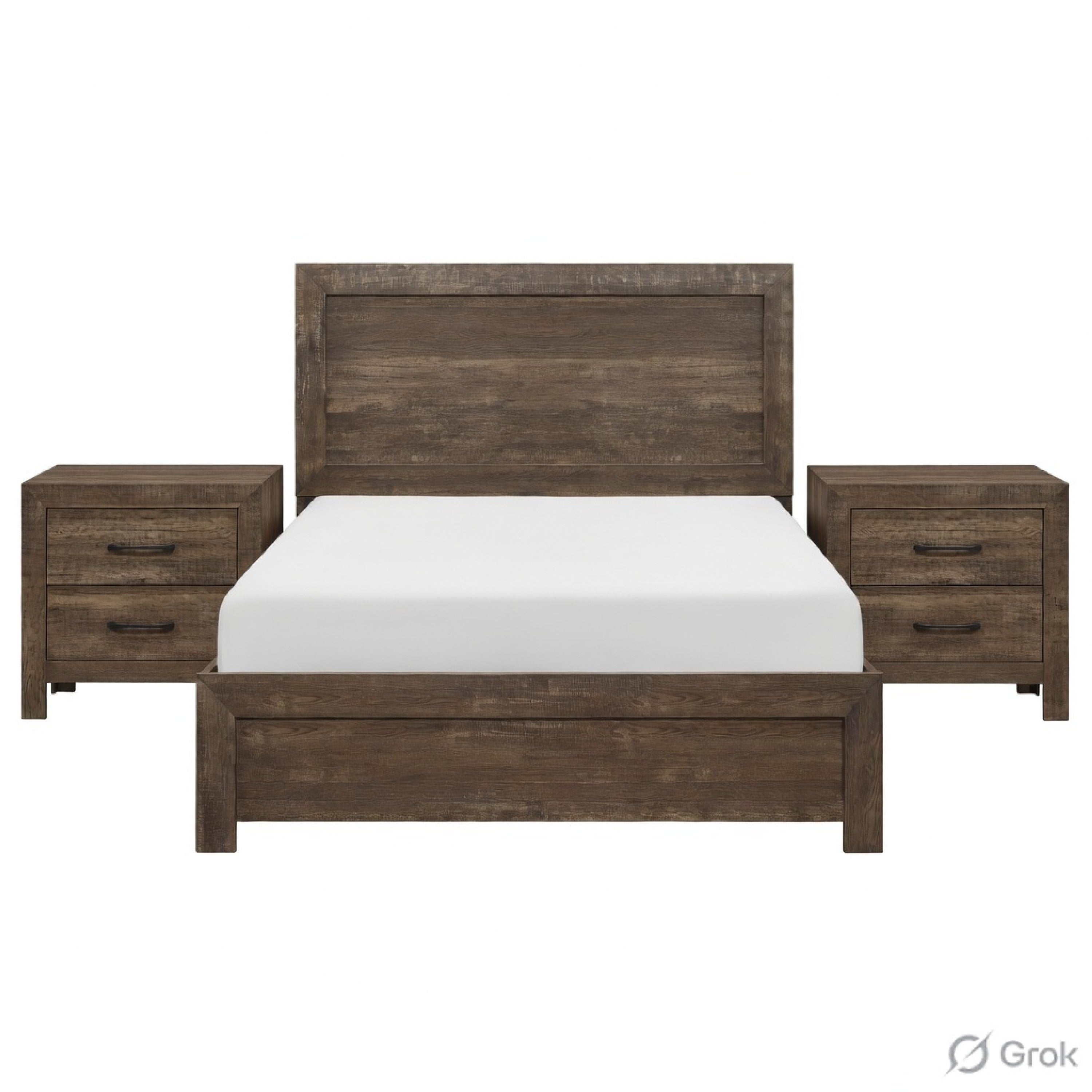 King Size Bedroom Set Brown Finish Panel Design 3 Piece Set With Bed And Two Nightstands
