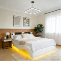 King Size Faux Leather Upholstered Platform Bed Frame With Led Lighting Bluetooth Connection To Play Music Control