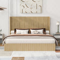King Size Mid Century Wood Bed Frame With Fluted Wingback Headboard