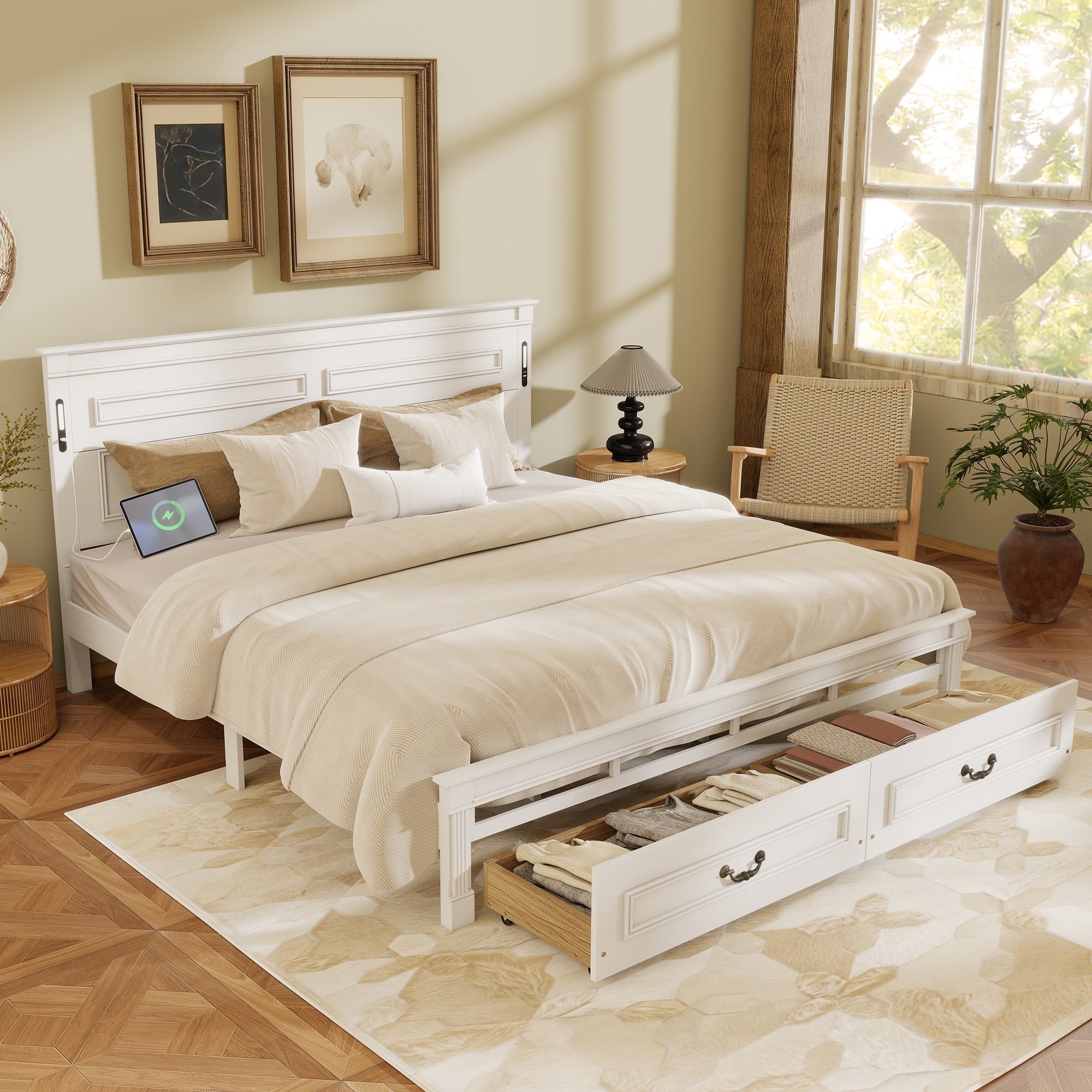King Size Platform Bed Frame With Headboard Built In Led Lights