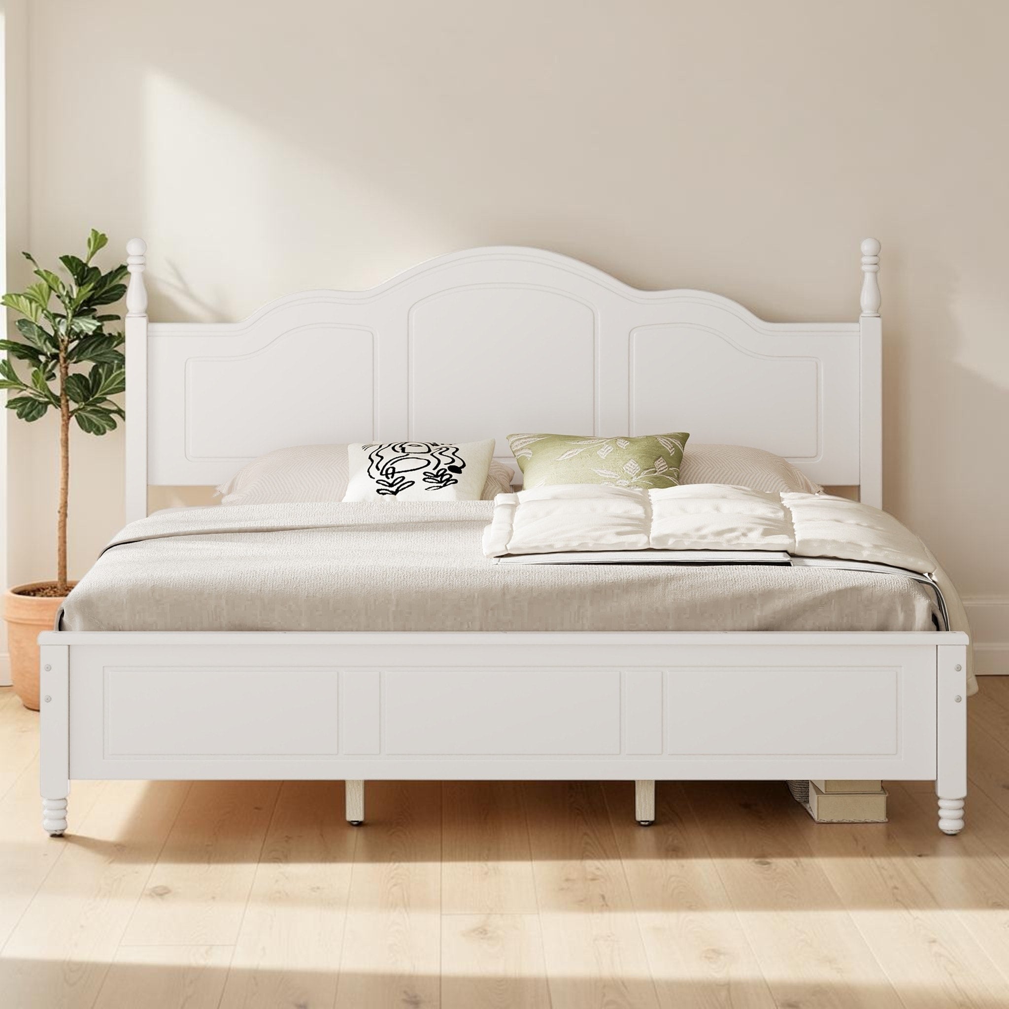 King Size Platform Bed Frame With Retro Wave Headboard Wood Slat Support No Box Spring Needed