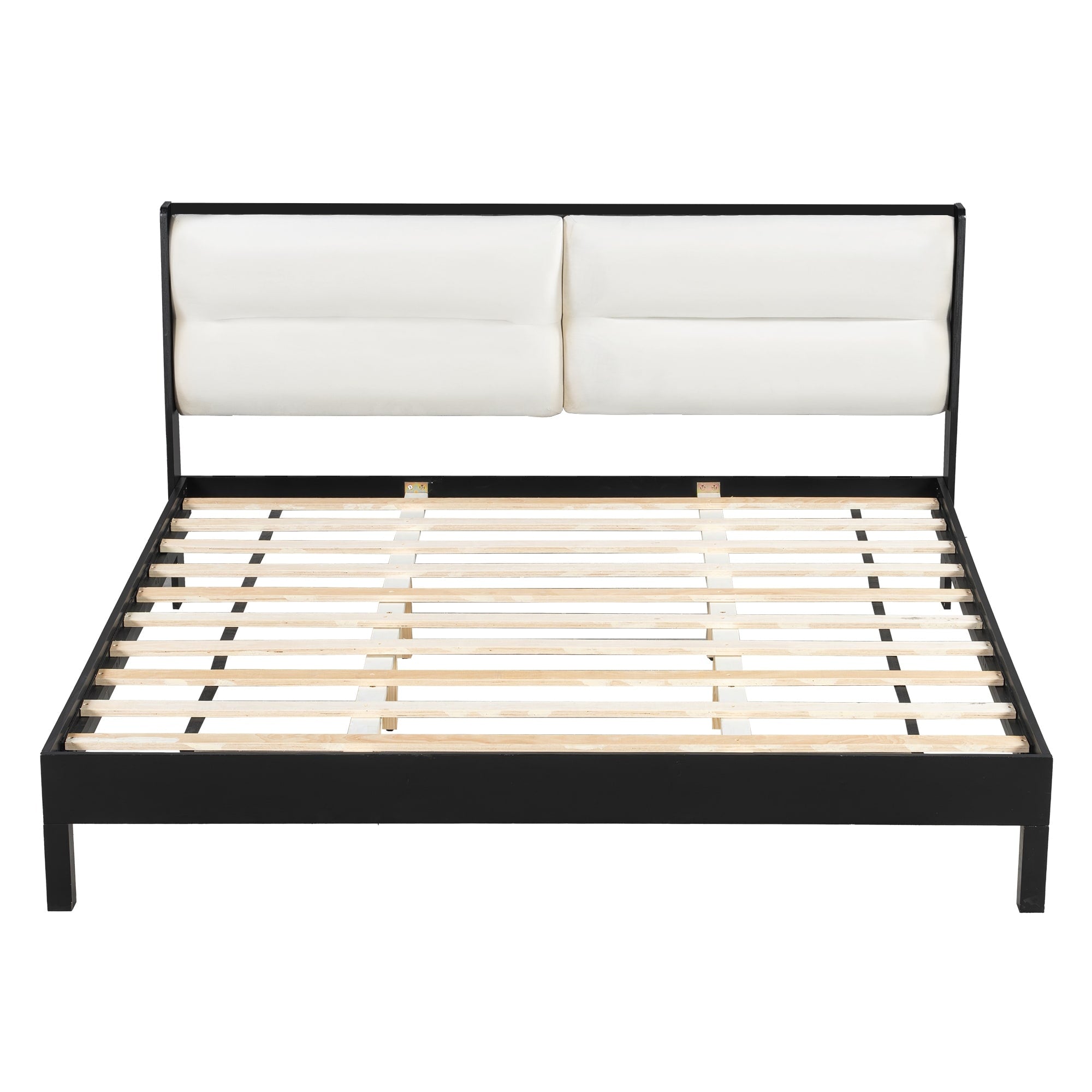 King Size Platform Bed Frame With Velvet Upholstered Headboard