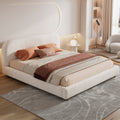 King Size Platform Bed With Boucle Fabric And Curved Headboard